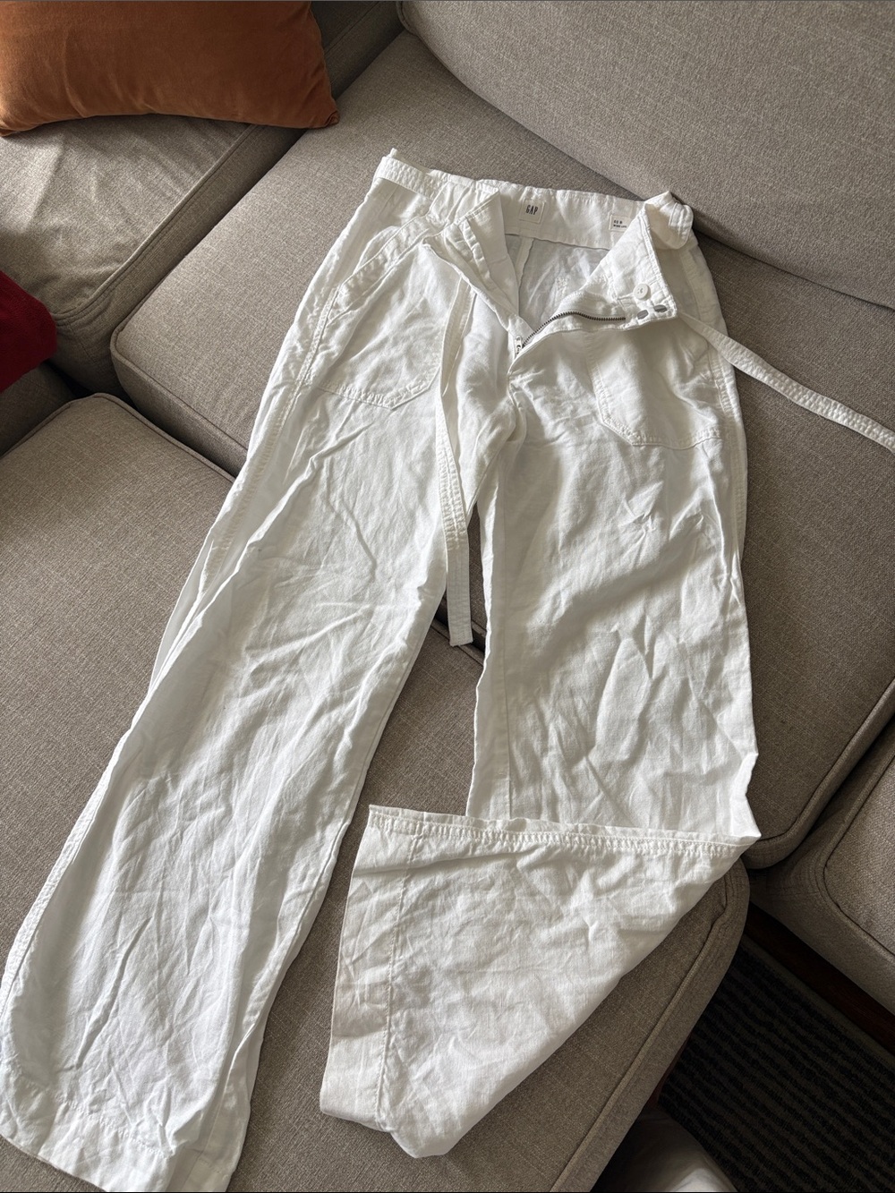 Gap Casual White Linen wide leg Drawstring Pants